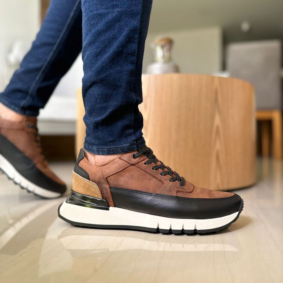 Zapato en Cuero Premium ref. 600 A Café con negro