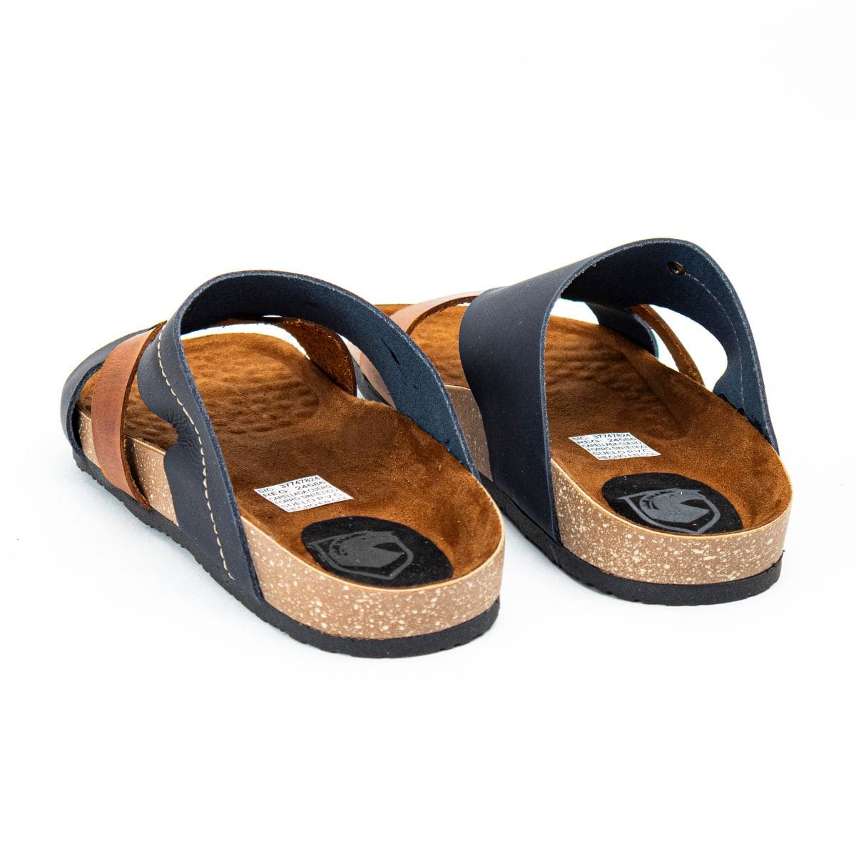 Sandalia En Cuero Color Azul Con Café Claro