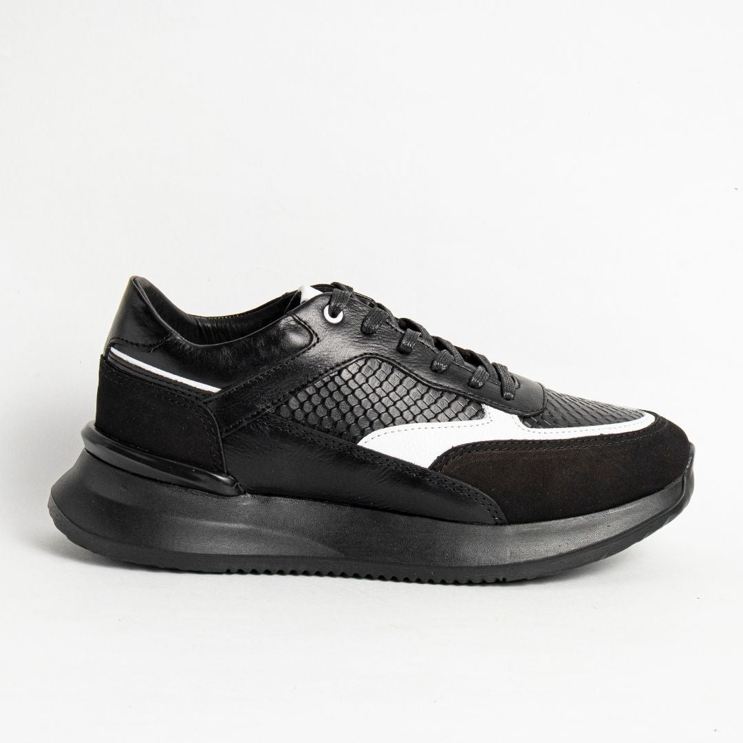 Zapato en Cuero Premium  C-22  Negro con Blanco