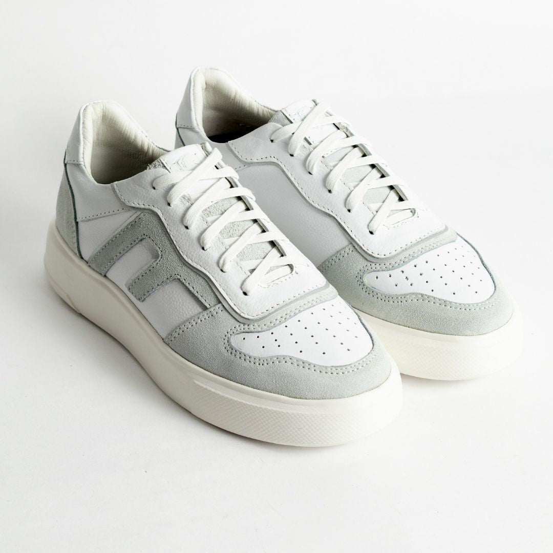 Zapato en Cuero 616 Blanco Con Gris