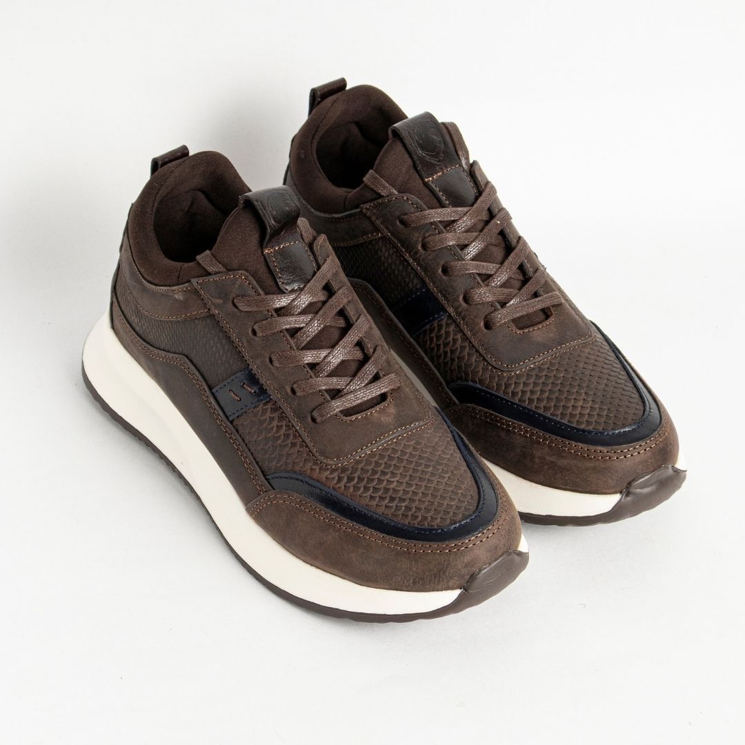 Zapato de Cuero 3217 Color Café con Azul