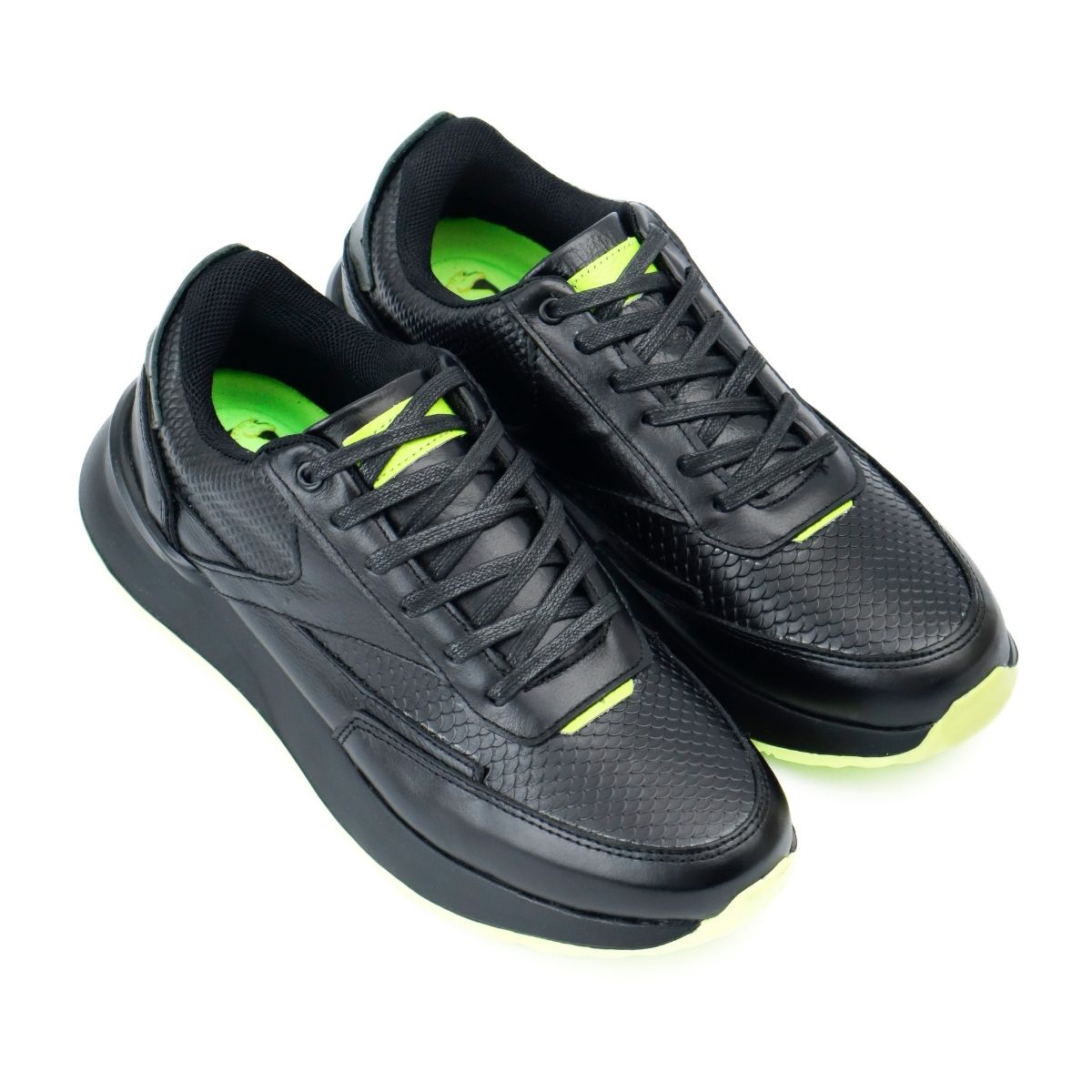 Zapato de Cuero 3223 Color Negro con Verde