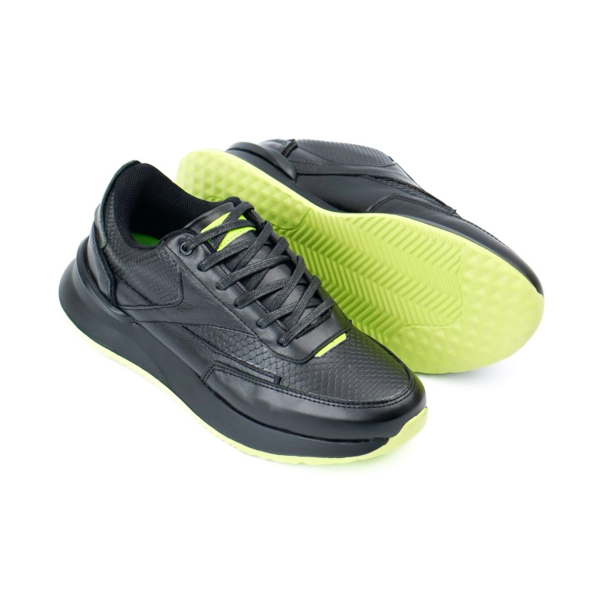 Zapato de Cuero 3223 Color Negro con Verde