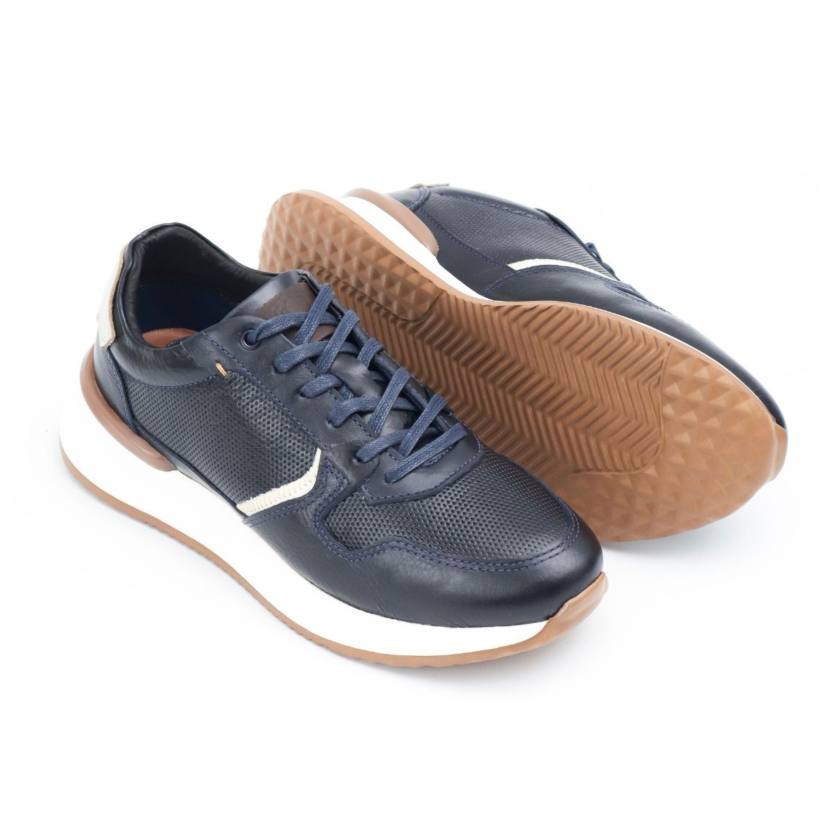 Zapato de Cuero T-06 Color  Azul con Blanco