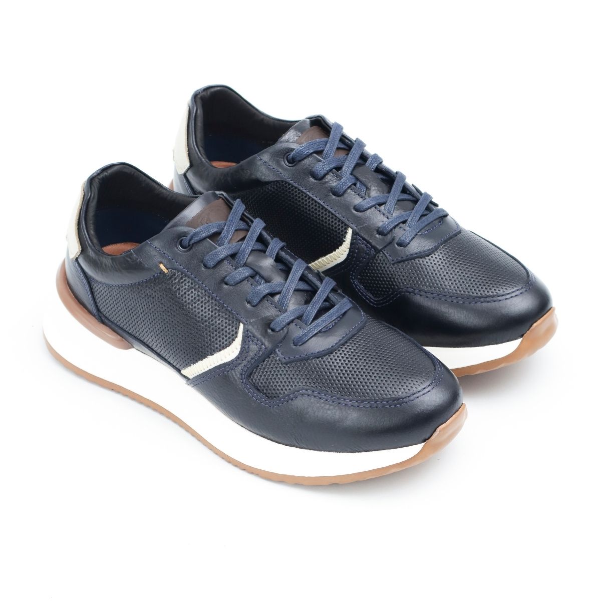 Zapato de Cuero T-06 Color  Azul con Blanco