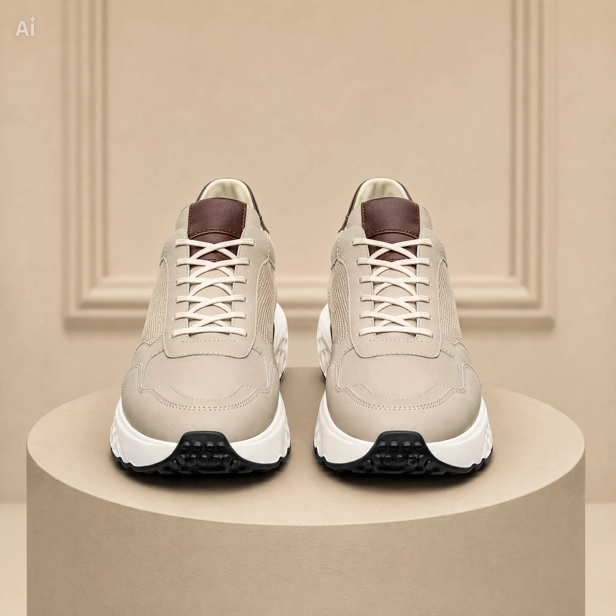 Zapato en Cuero 1019 Color BEIS con Café