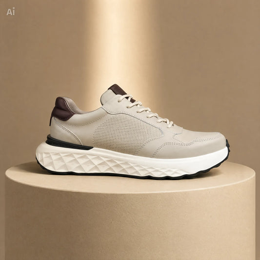 Zapato en Cuero 1019 Color BEIS con Café